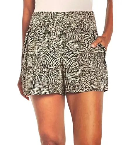 Three Dots Black & Beige Patterned High Waisted Pull On Shorts - Image 1