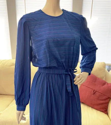 Vintage 90s NOS Sheer Pinstriped Secretary Day Dress S/M Blue Size M