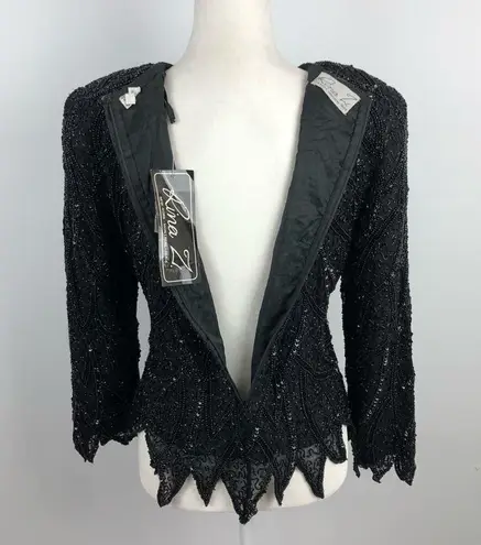 VTG Rina Z Beaded 100% Silk Formal Party Blouse M Black Size M