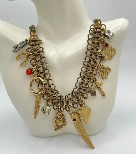 T.R.U. Lucky Eastern Charms Vintage Chain Necklace in Gold MSRP $85 NWT