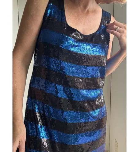 Y2K Sequin Striped Tank Dress Blue Black Size XL Party Going Out INC Sexy