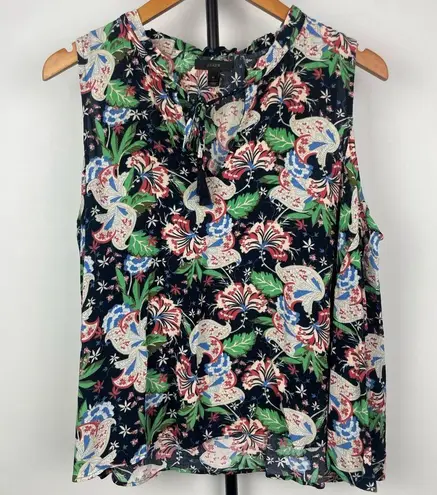 J.Crew  Black Island Floral Tassel Drapey Tie Front Swing Tank Top