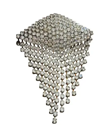 Vintage Rhinestone Waterfall Brooch Pin Jewelry Statement Piece Silver