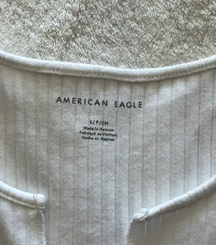 American Eagle White Crop Halter Tank S Ribbed