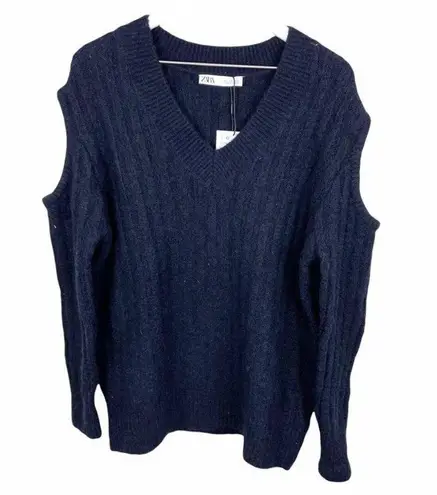 ZARA ✨ HP✨ Alpaca Blend Knit V-Neck Sweater Cutout Shoulders ✨