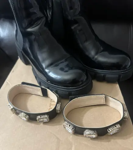 Steve Madden Amulet Jewel Embellished Lug Sole Chunky Block Heel Combat Platform Booties