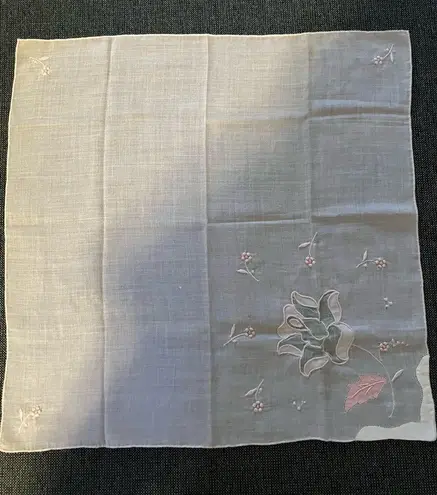 Antique Soft Cotton Floral Embroidered Handkerchief Pink White