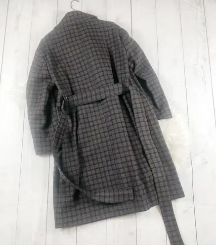 Vince  Women's Check Plaid Wool Blend Belted Pea Coat Size Large NEW