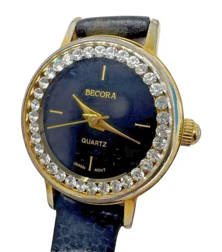 Becora Timewear Watch Quartz Black Dial Crystal Bezel Japan Movt Works 1”