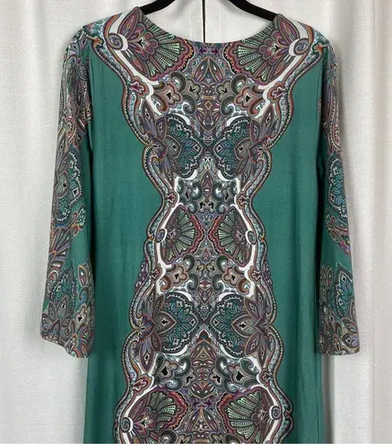 Soft Surroundings Milana Green Paisley Print Knit Midi Dress Sz.S