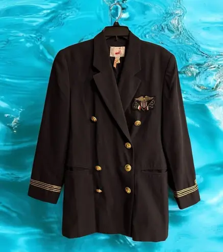 Mondi Women's Vintage Military Nautical Double Breasted Blazer Jacket Sz 38 M/L Blue Size M