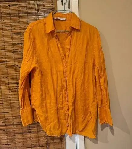 ZARA  womens orange linen shirt