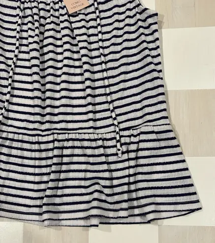 Como vintage Navy Blue White Striped Peplum Coastal Grandma Tank Top