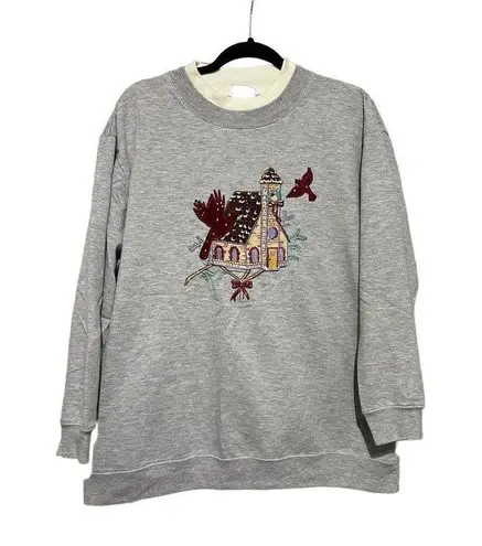 Vintage Bobbie Brooks Women's Sweatshirt Christmas Cardinal House Gray Size XL