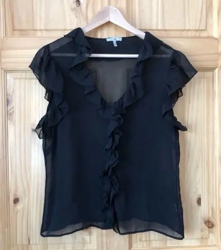 Metro 7 Cap Sleeve Sheer Ruffled Top size XL Black