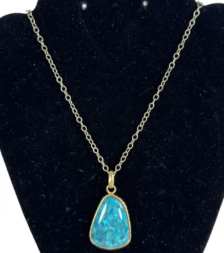Barse Gold Tone Turquoise Pendant Chunky Necklace