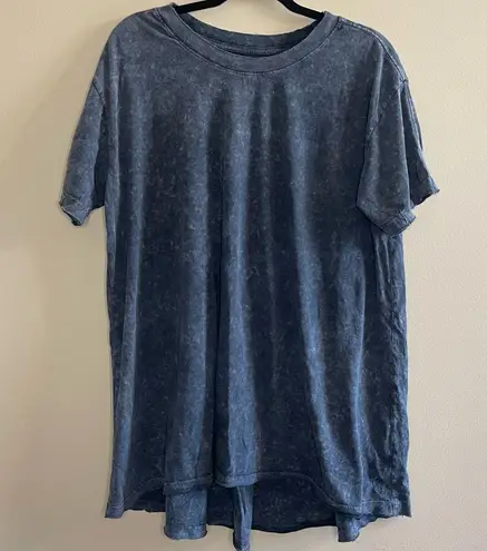 Free People Gray Acid Relaxed Fit Short Sleeve Tee with Crew Neck Blue