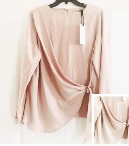 Paraphrase Blush Pink Top Overlay Tie Front Long Sleeve Blouse Size UK 14 NWT