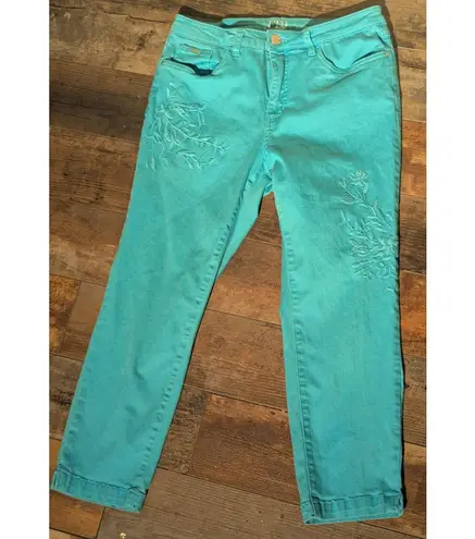 FDJ French Dressing Olivia Embroidered Ankle Pants Jeans Turquoise Size 10