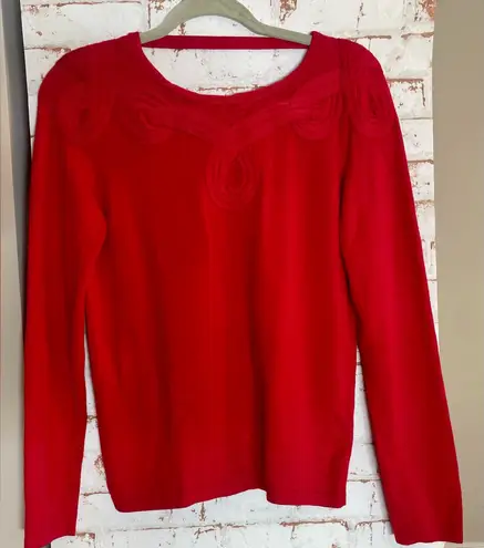 Etcetera Vibrant Red Sweater with Intricate Knitted Pattern