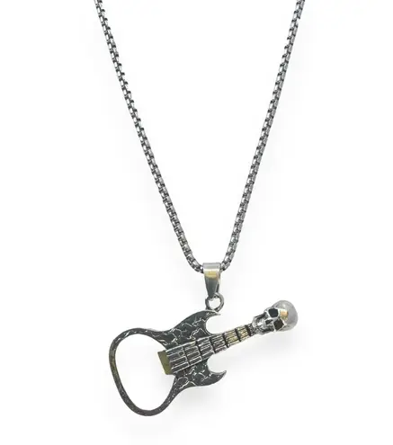 Skull Guitar Pendant Necklace for Men Women Streetwear Punk Hip Hop Unisex Style Silver