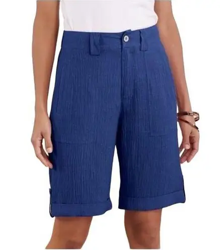 Soft Surroundings Shorts Womens High Rise 42x9.5 Cuff Zip Up Blue Cruise Size M
