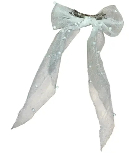 White Pearl Tulle Bow Hair Clip Bridal Wedding Party Hair Accessory