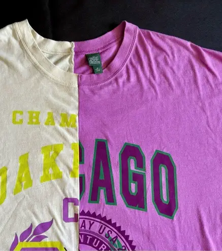 Wild Fable Oakland Chicago Split T Shirt Womens Medium Beige Purple Short Sleeve Baggy