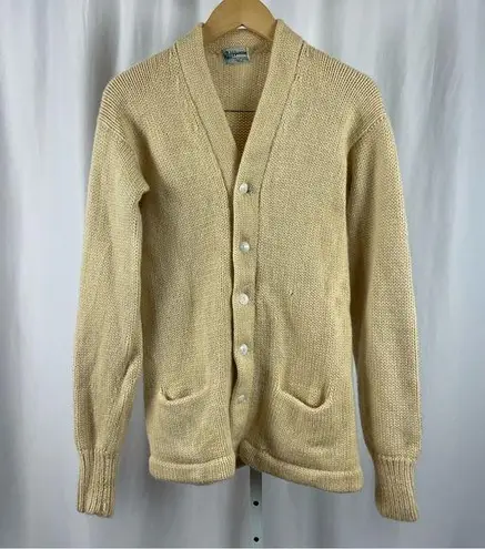 Vintage 60's Hanson XL Virgin Wool Knit Chunky Cardigan Grandpa Grannycore Yellow