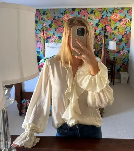 We Wore What Ruffle Button down Blouse In beige