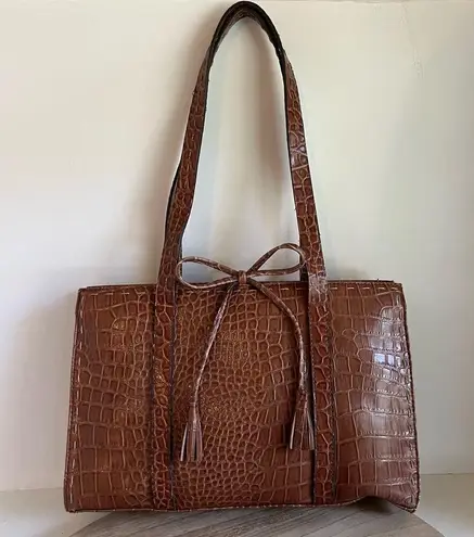 Liz Claiborne Vintage 90s  Brown Snake Leather Bow Detail Shoulder Bag