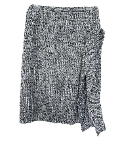 Oscar de la Renta Black White Tweed Ruffled Knee Length Pencil Skirt Size 8