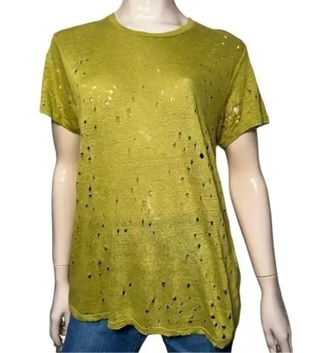 IRO Jeans Women’s Size S Grass Green Linen Distressed Short Sleeve Tee T-Shirt