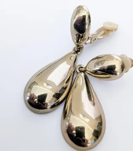 Vintage Clip On Earrings Statement Gold Tone Dangle Chunky