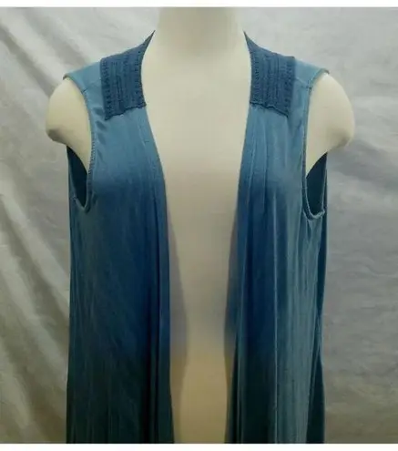 Women's Long Fringe Blue Angle Vest By La Vanya Size 2X