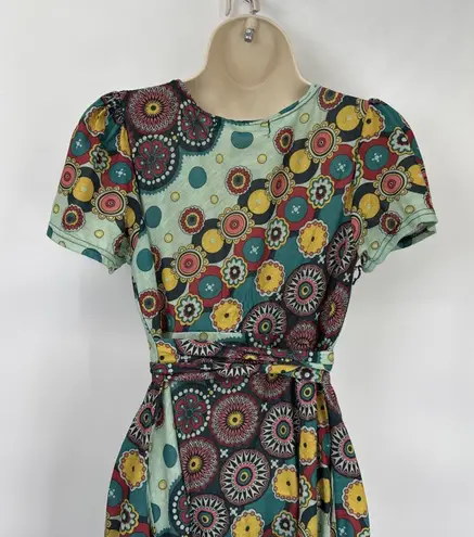 Vintage Y2K 90s Luna Claire Babydoll Dress Small Green Retro Geometric Pockets