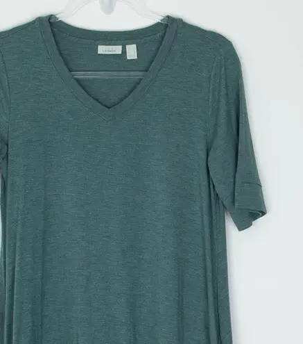 LOGO By Lori Goldstein LOGO Lounge by Lori Goldstein Womens V Neck Asymmetric Midi Dress Size S Green