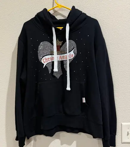 Chrome Angelz Rhinestone Heart Hoodie Black 3XL Cotton Polyester Blend Size undefined