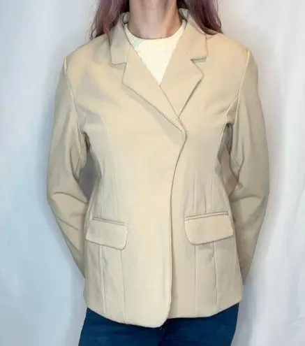 Dearest Maybe Baby Hidden Button Asymmetrical Blazer Tan Beige Medium Med M Suit