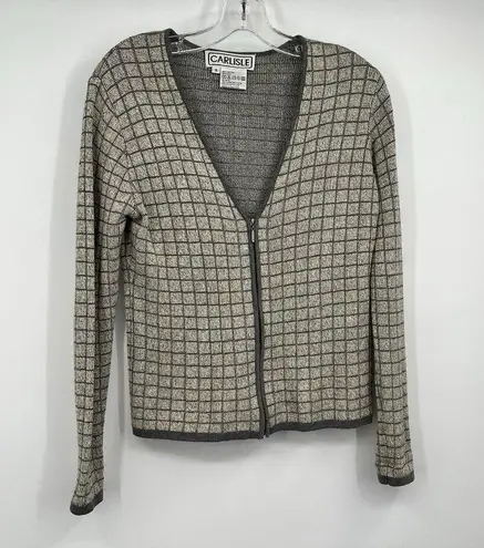Carlisle Womens Gray Cardigan Set Silk Blend Zip LS Turtleneck SS Preppy Classy
