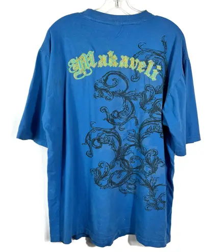 Makaveli M Brand  Tupac Blue Embroidered Pattern Grunge Tee Y2K XL Skater Street