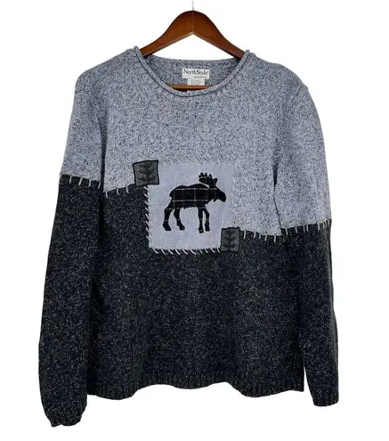 Vintage NorthStyle moose motif blue long sleeve crew neck sweater size large