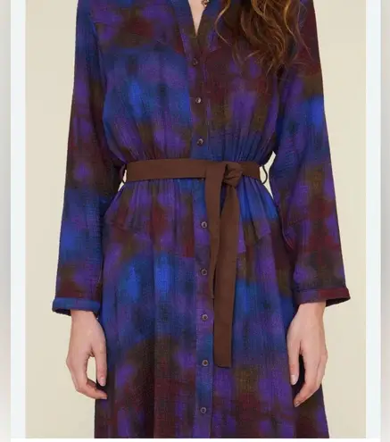 XIRENA Persephone Long Sleeve Midi Dress in Celestial Blue Multi Size Small Purple