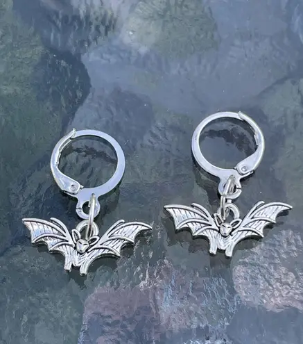Handmade Silver Y2k Bat Hoop Earrings , Punk Goth Boho Silver Hoop