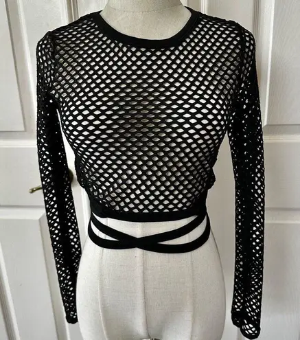 Rave Wonderland Black Fishnet Long Sleeve Wrap Crop Top Size undefined