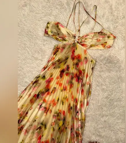 ALC Frank NEW A.L.C. Moira Floral Satin Pleated Halter Cutout Maxi Dress sz 10