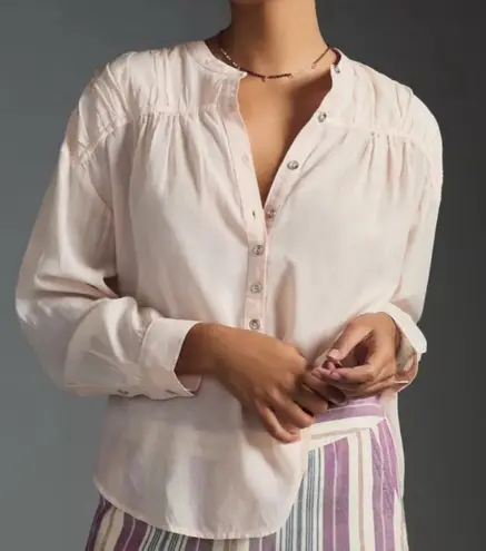 Pilcro Anthropologie Henley Blouse Size Large Pink Rose