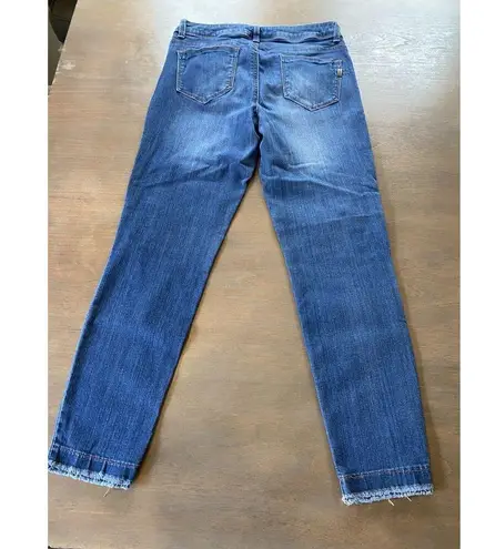 1822 Denim Jeans Size 6 Skinny Distressed Stretch Raw Hem Mid Rise Med Blue EUC
