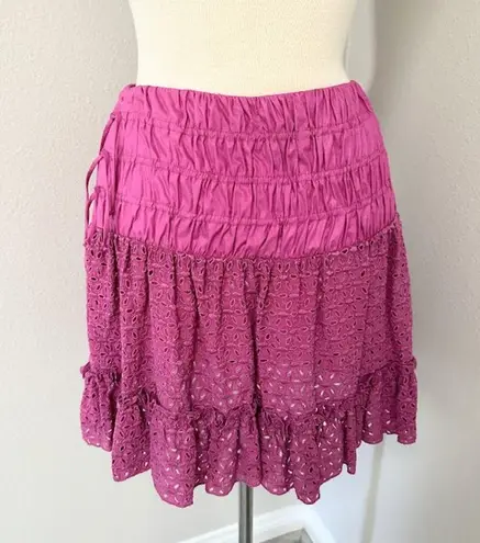 Bebe  Smocked Eyelet Mini Skirt Fuchsia Pink Barbie Pink Small IN004