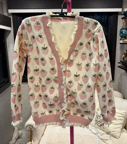 Strawberry Print Cardigan Sweater